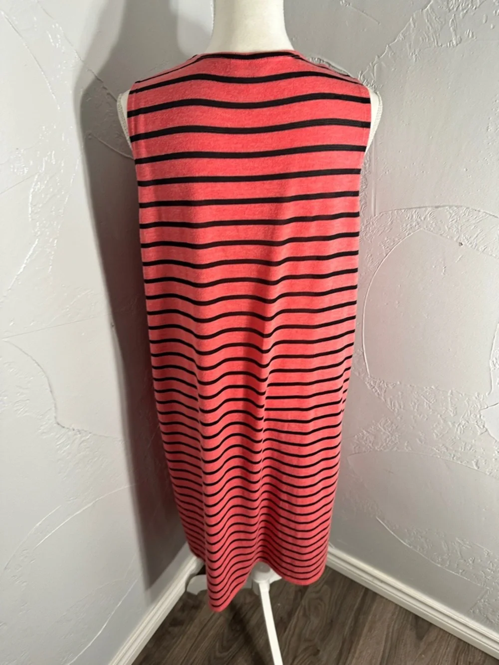 LuLaRoe Coral and Black Striped Sleeveless Duster